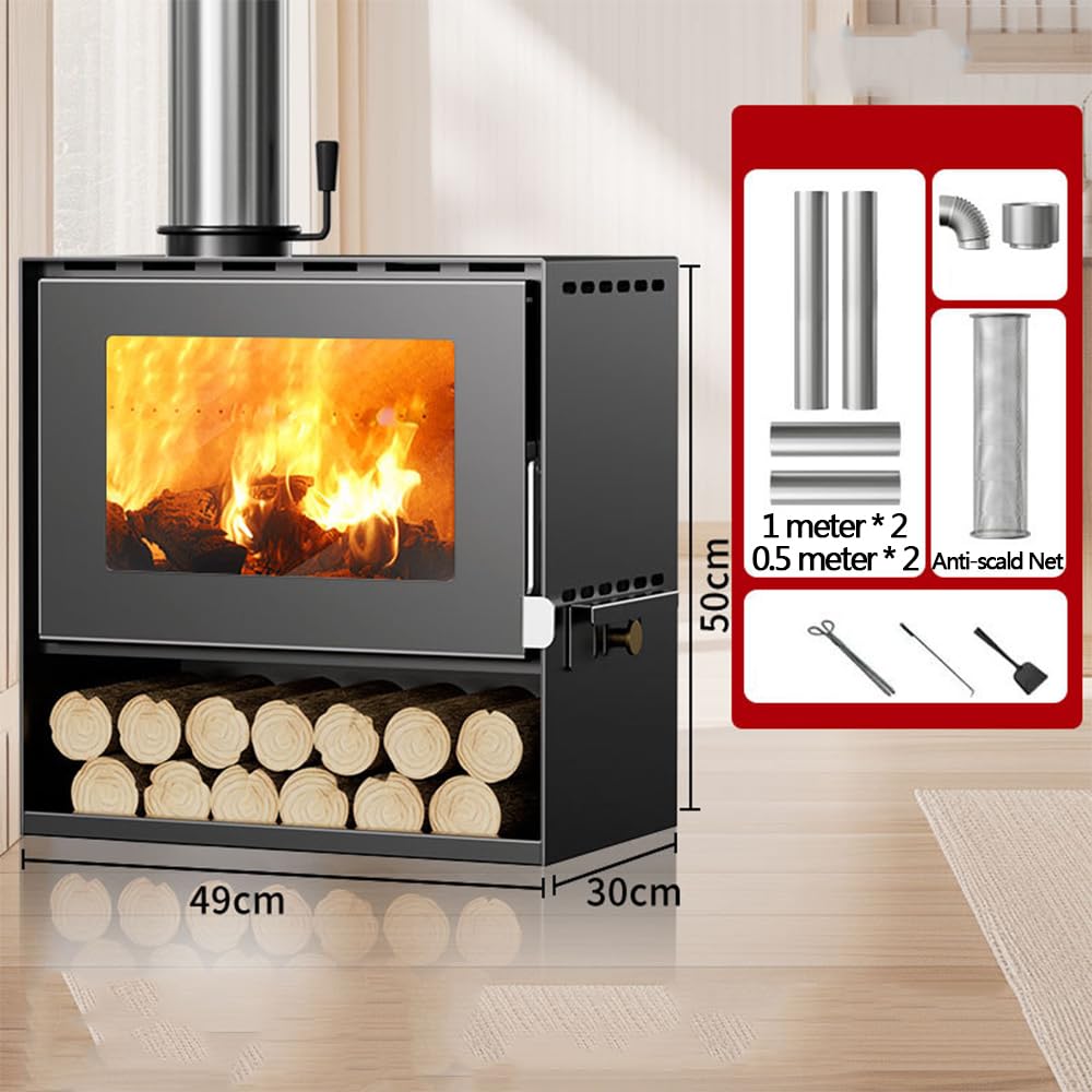 Wood Burning Stove with Firewood Storage Rack