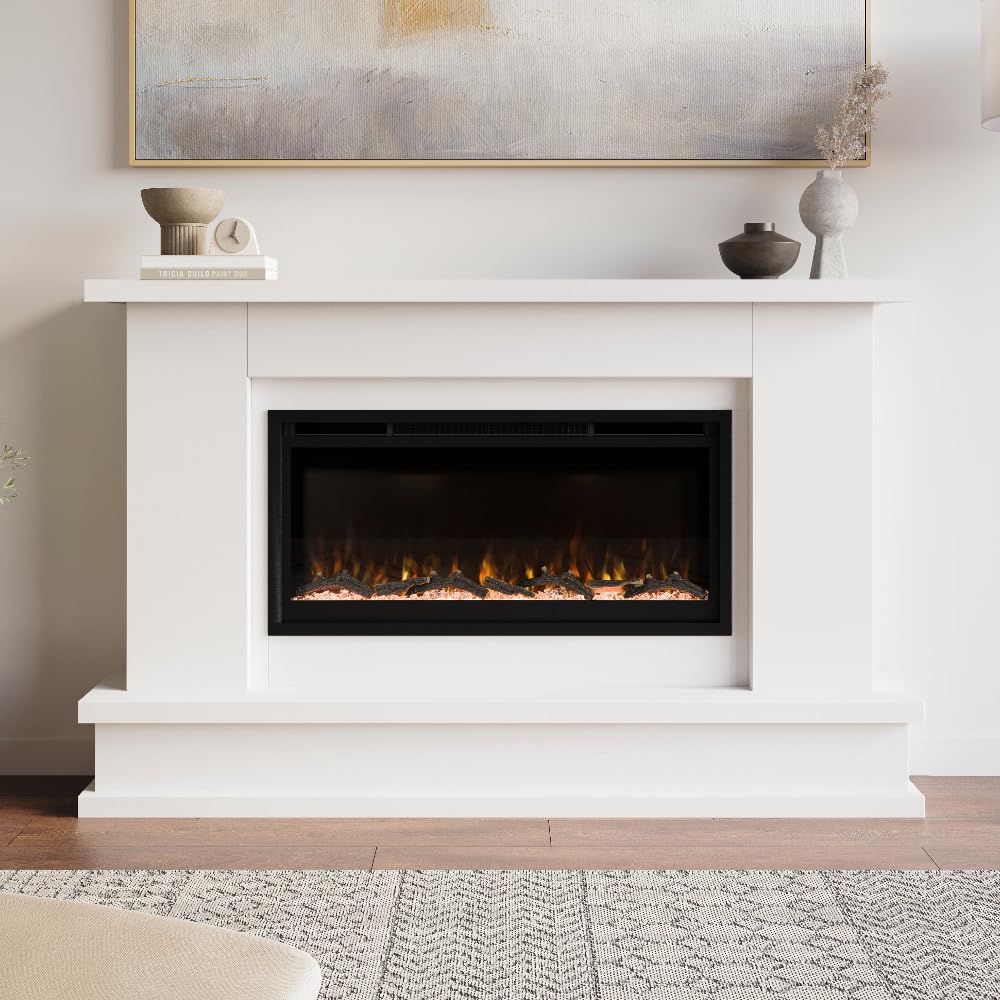 Electric Fireplace Mantel Package with Color Flames