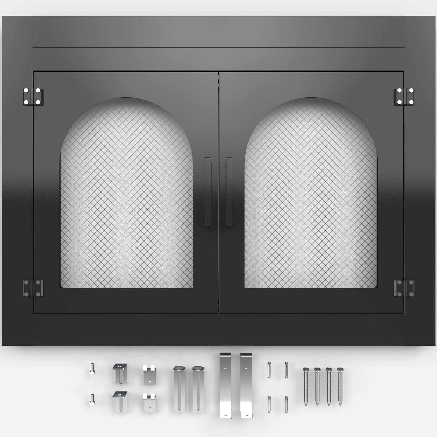 Adjustable Fireplace Door with Glass and Mesh Screen