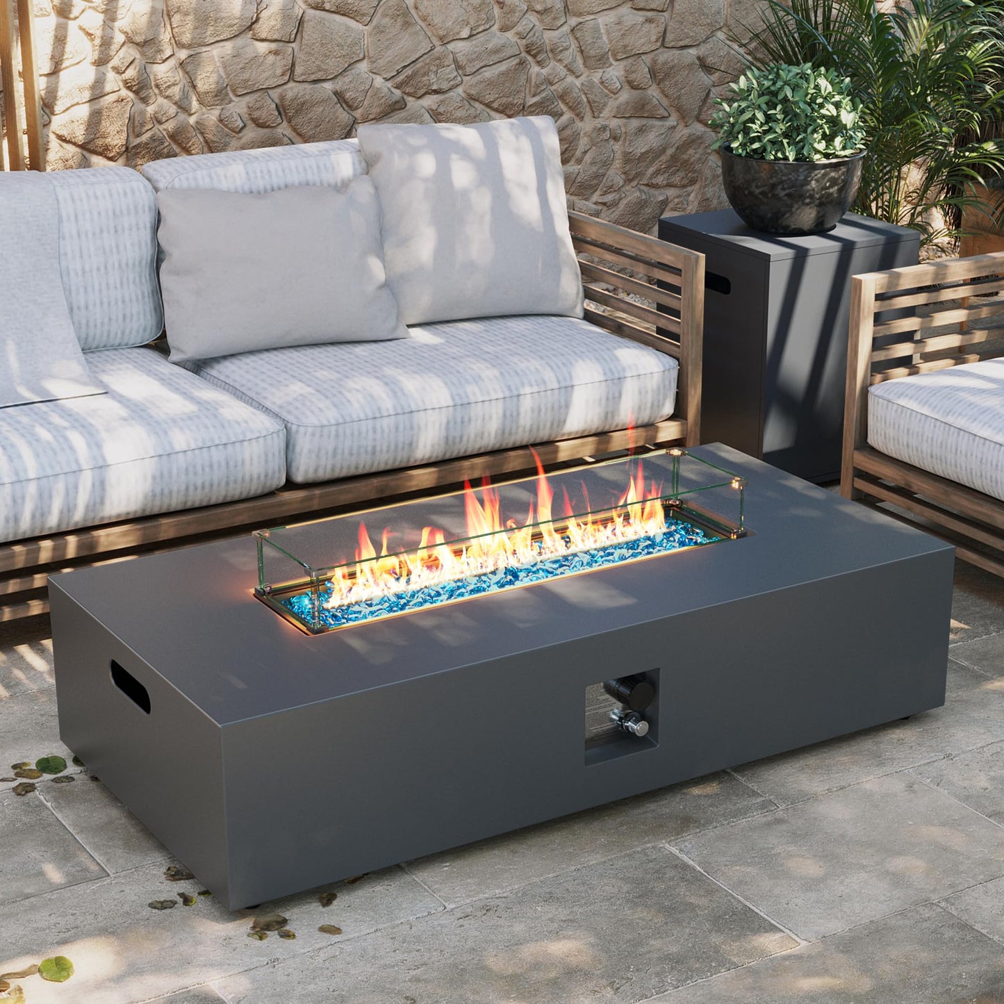 Round Propane Fire Pit Table with Wind Guard