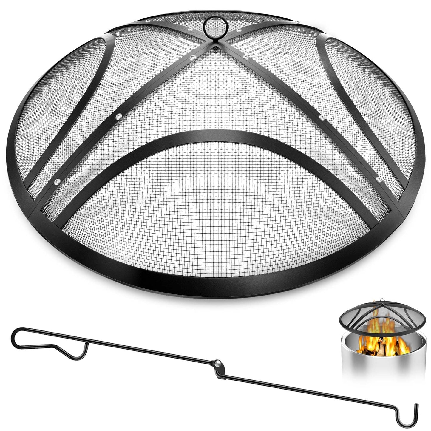 Heavy-Duty Fire Pit Spark Screen with Handle and Poker