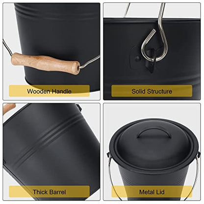 Fireplace Ash Bucket with Lid and Carry Handle