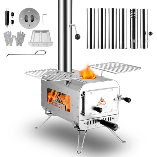Portable Wood Burning Tent Stove with Chimney Kit