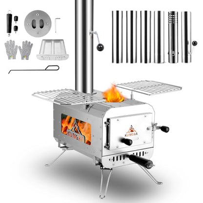 Portable Wood Burning Tent Stove with Chimney Kit