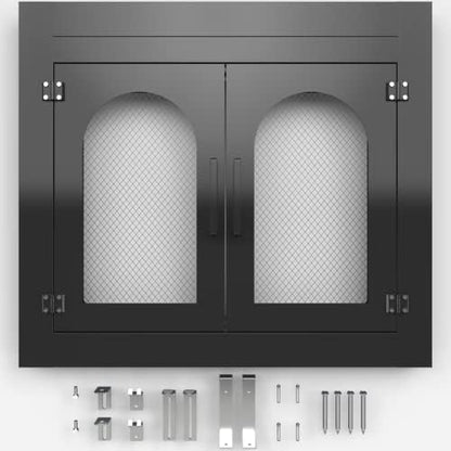 Adjustable Fireplace Door with Glass and Mesh Screen