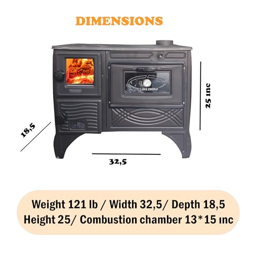 Cast Iron Wood Burning Stove with Built-In Oven