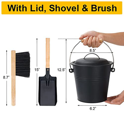 Fireplace Ash Bucket with Lid and Carry Handle