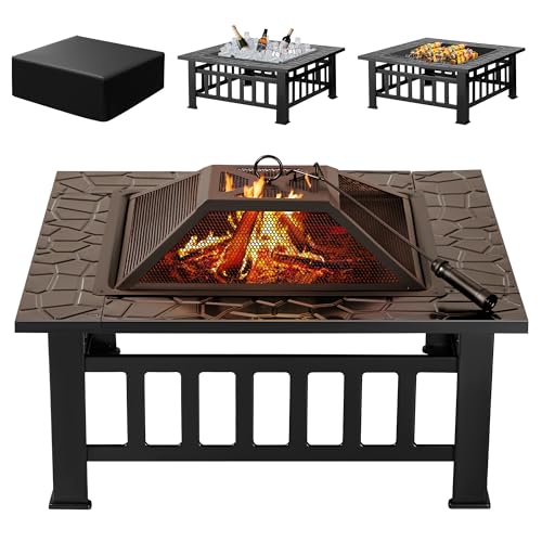 32-Inch Outdoor Fire Pit Table with Cover