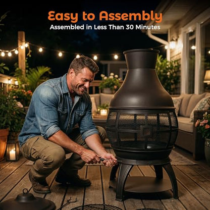 Wood Burning Chiminea Fireplace for Backyard Patio