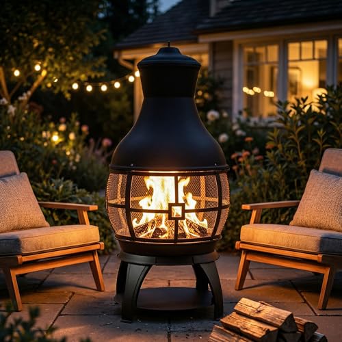 Wood Burning Chiminea Fireplace for Backyard Patio