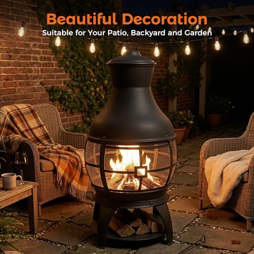 Wood Burning Chiminea Fireplace for Backyard Patio