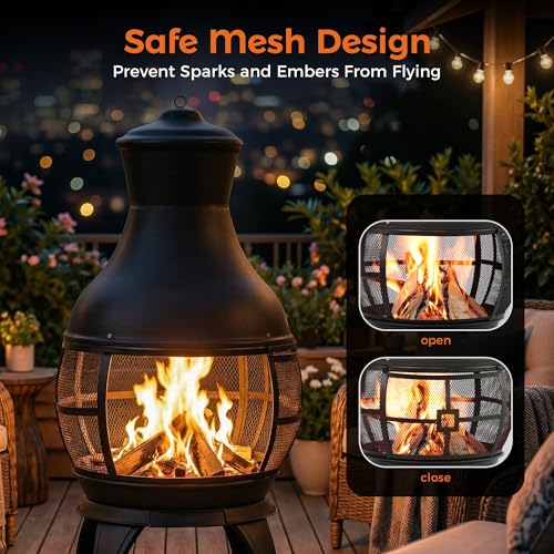 Wood Burning Chiminea Fireplace for Backyard Patio