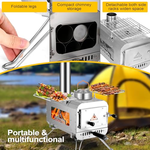Portable Wood Burning Tent Stove with Chimney Kit