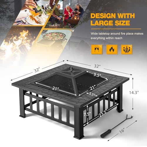 32-Inch Outdoor Fire Pit Table with Cover