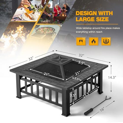 32-Inch Outdoor Fire Pit Table with Cover