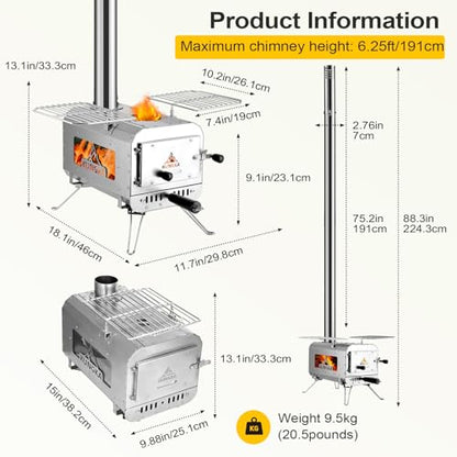 Portable Wood Burning Tent Stove with Chimney Kit