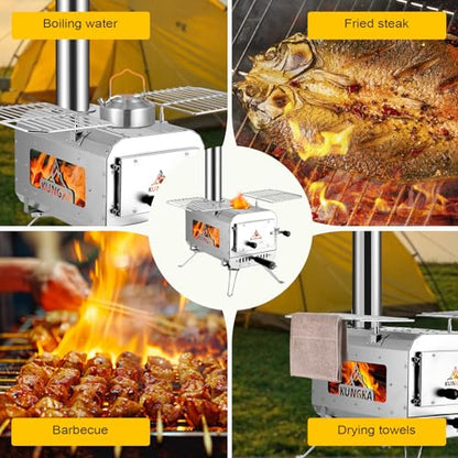 Portable Wood Burning Tent Stove with Chimney Kit