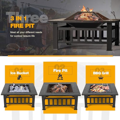 32-Inch Outdoor Fire Pit Table with Cover