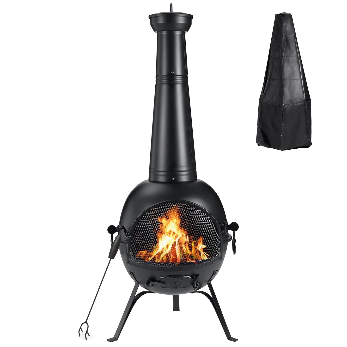 Outdoor Chiminea Fireplace with Cover for Patio and Backyard