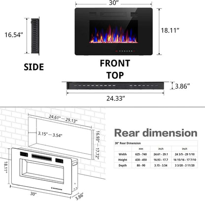 Ultra Thin Recessed Wall Mounted Electric Fireplace
