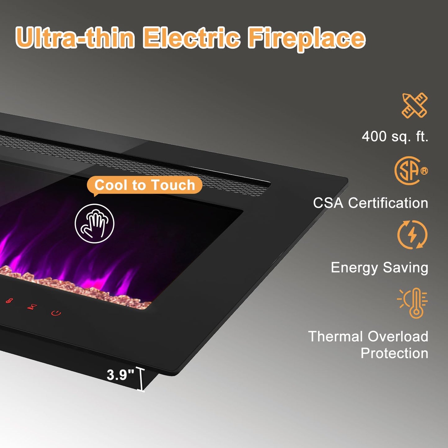 OneBlis Electric Fireplace, Adjustable Color Flame