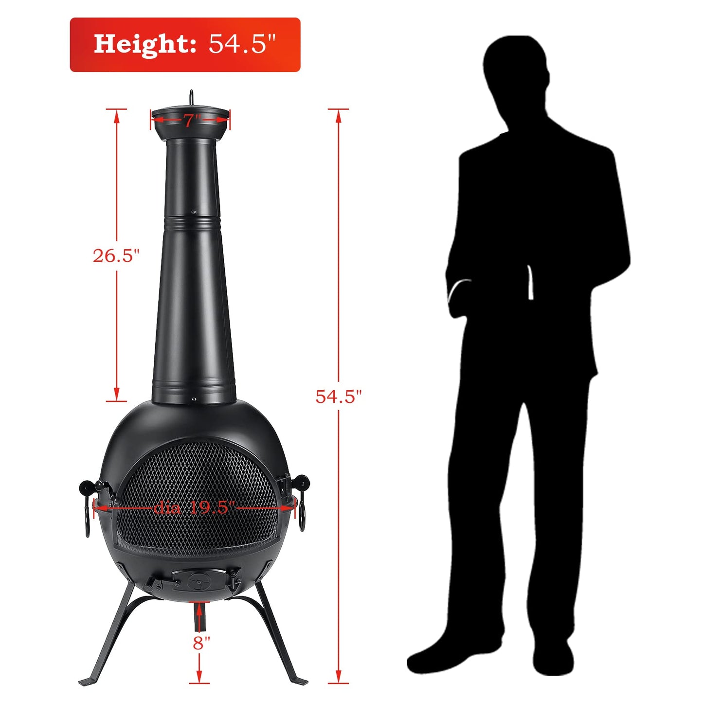 Outdoor Chiminea Fireplace with Cover for Patio and Backyard