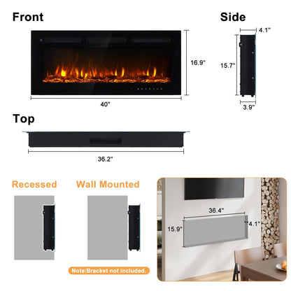 OneBlis Electric Fireplace, Adjustable Color Flame