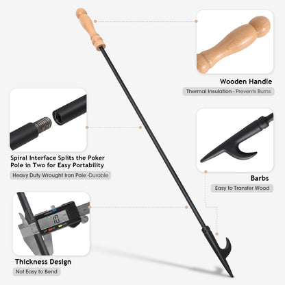 Fireplace Poker and Log Tongs Tool Set