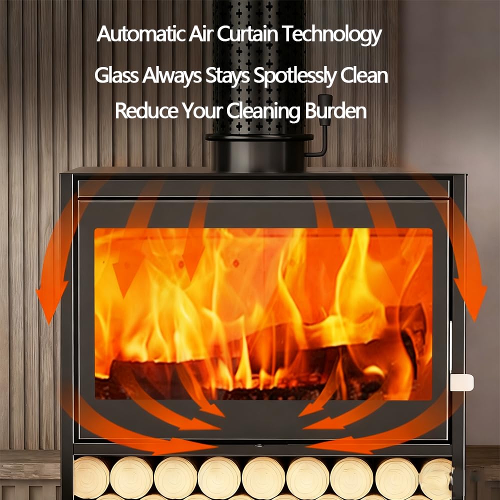 Wood Burning Stove with Firewood Storage Rack