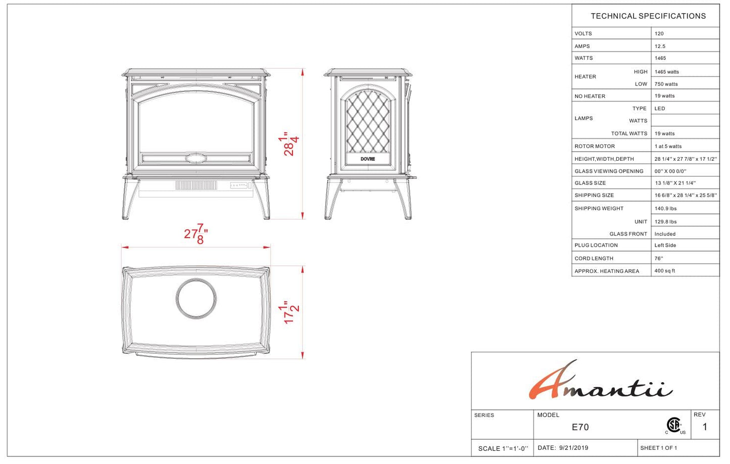 70 Inch Cast Iron Electric Fireplace