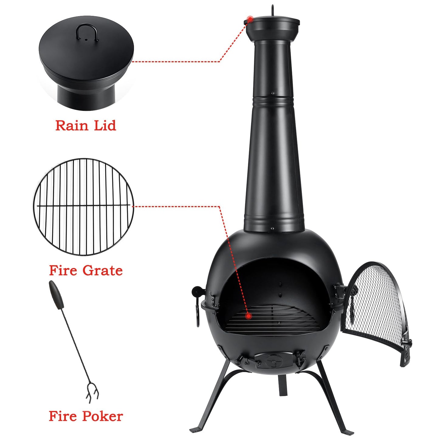 Outdoor Chiminea Fireplace with Cover for Patio and Backyard