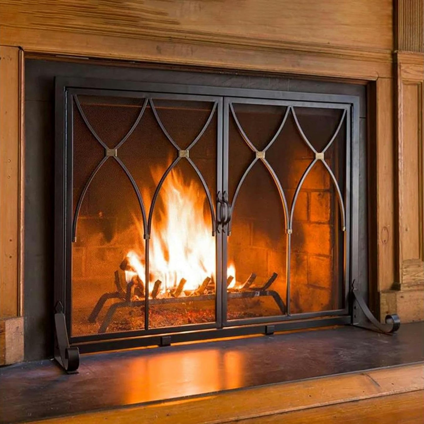 Double-Door Fireplace Screen with Tool Set and Grate