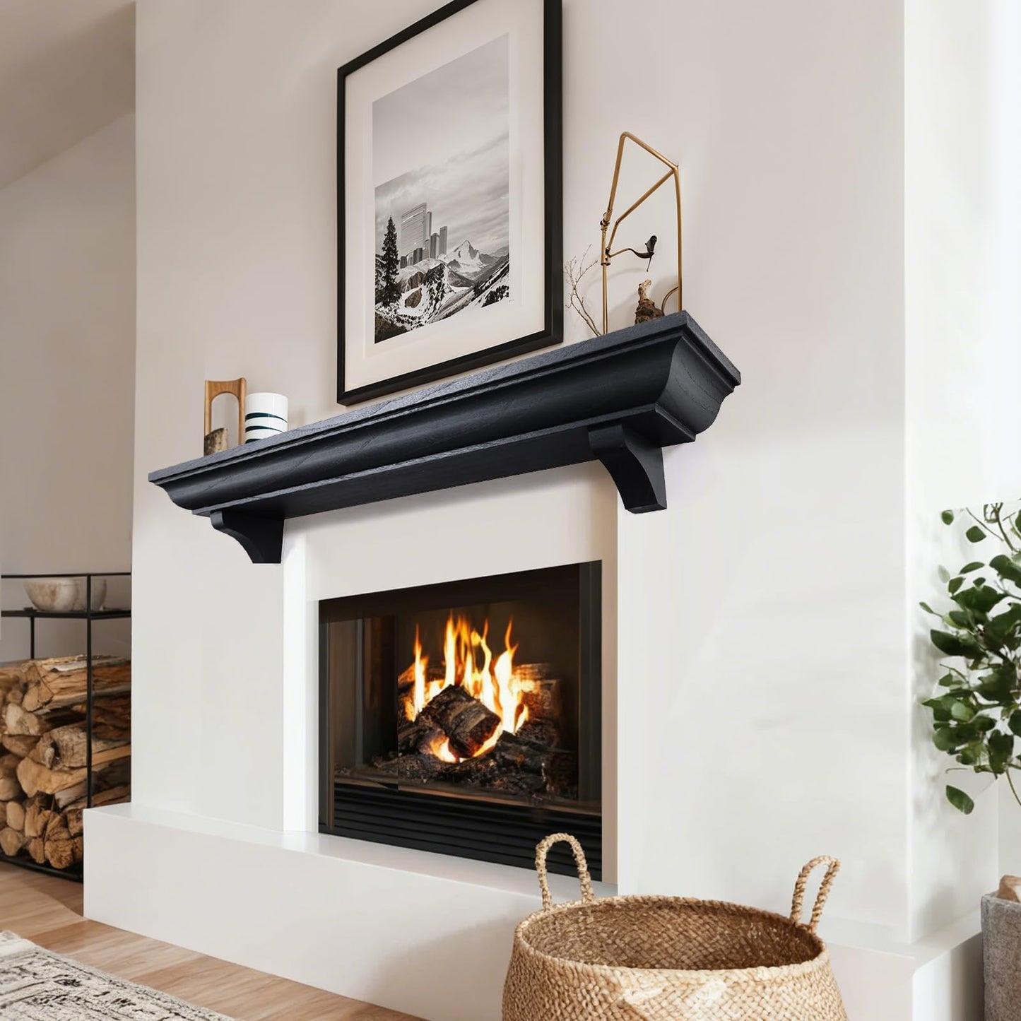 Rustic Fireplace Mantel Shelf with Decorative Corbels