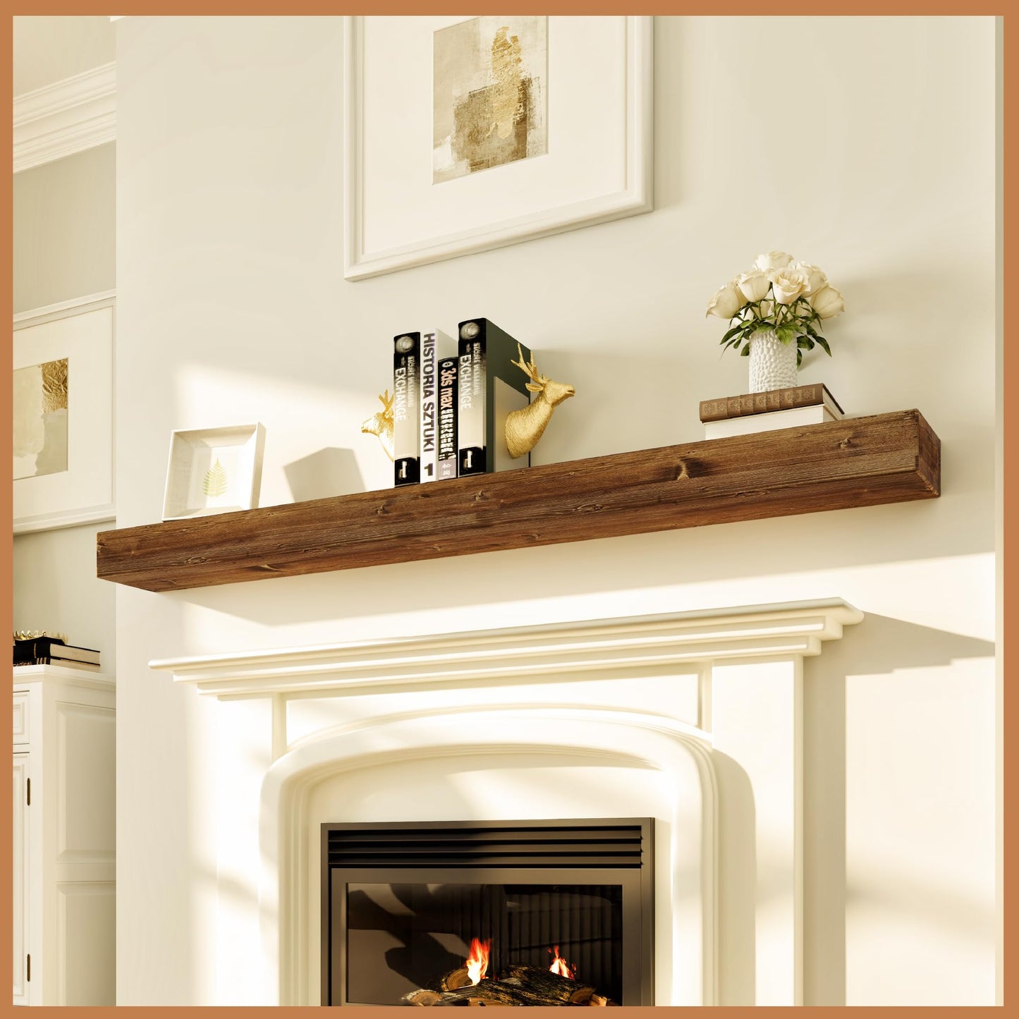 Natural Wood Fireplace Mantel Shelf Surround