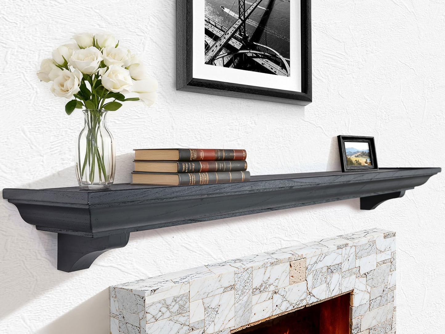 Rustic Fireplace Mantel Shelf with Decorative Corbels