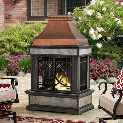 Outdoor Steel Chiminea Fireplace with Ceramic Tile Finish
