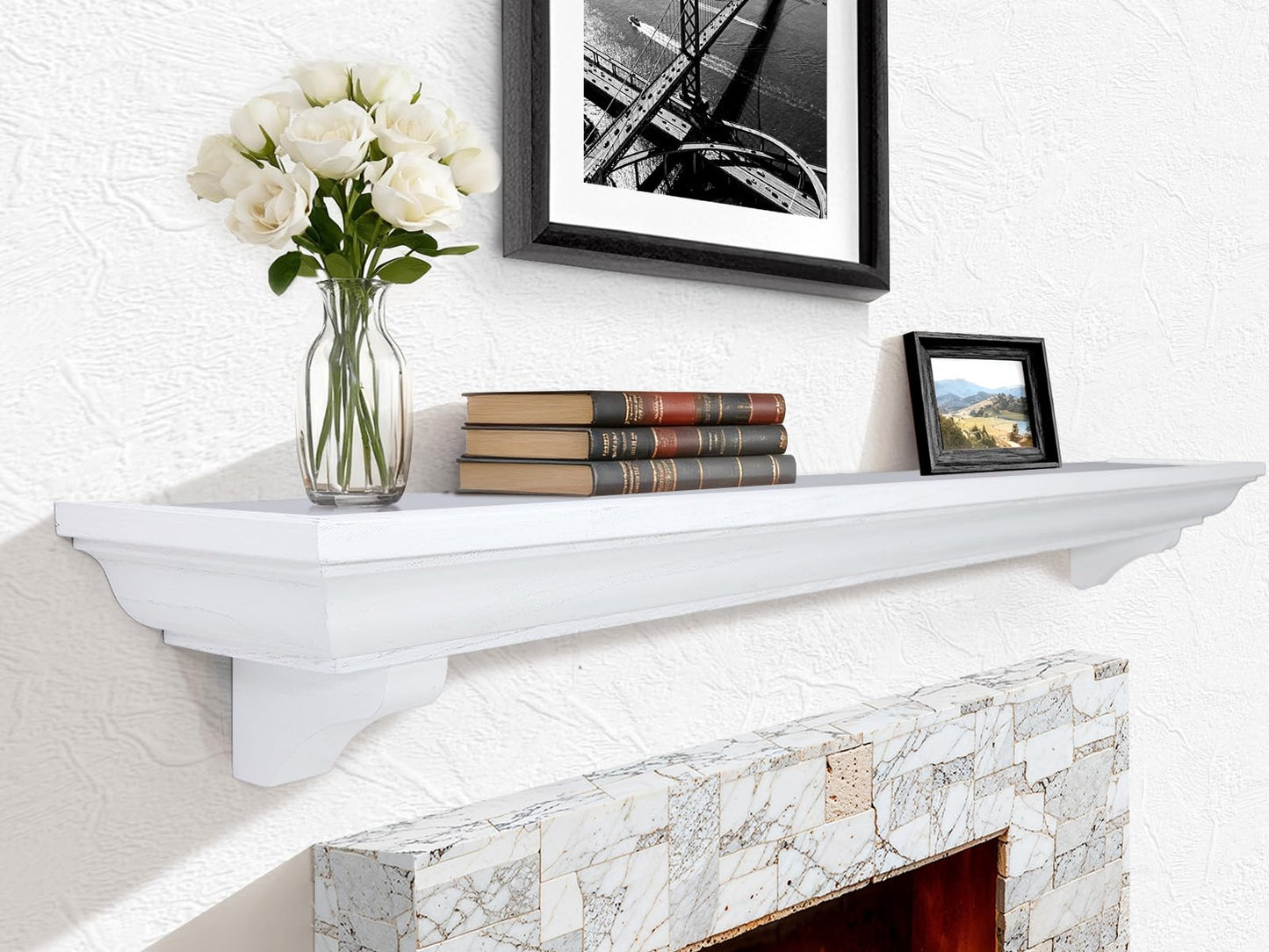 Rustic Fireplace Mantel Shelf with Decorative Corbels