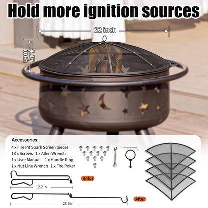 Heavy-Duty Fire Pit Spark Screen with Handle and Poker