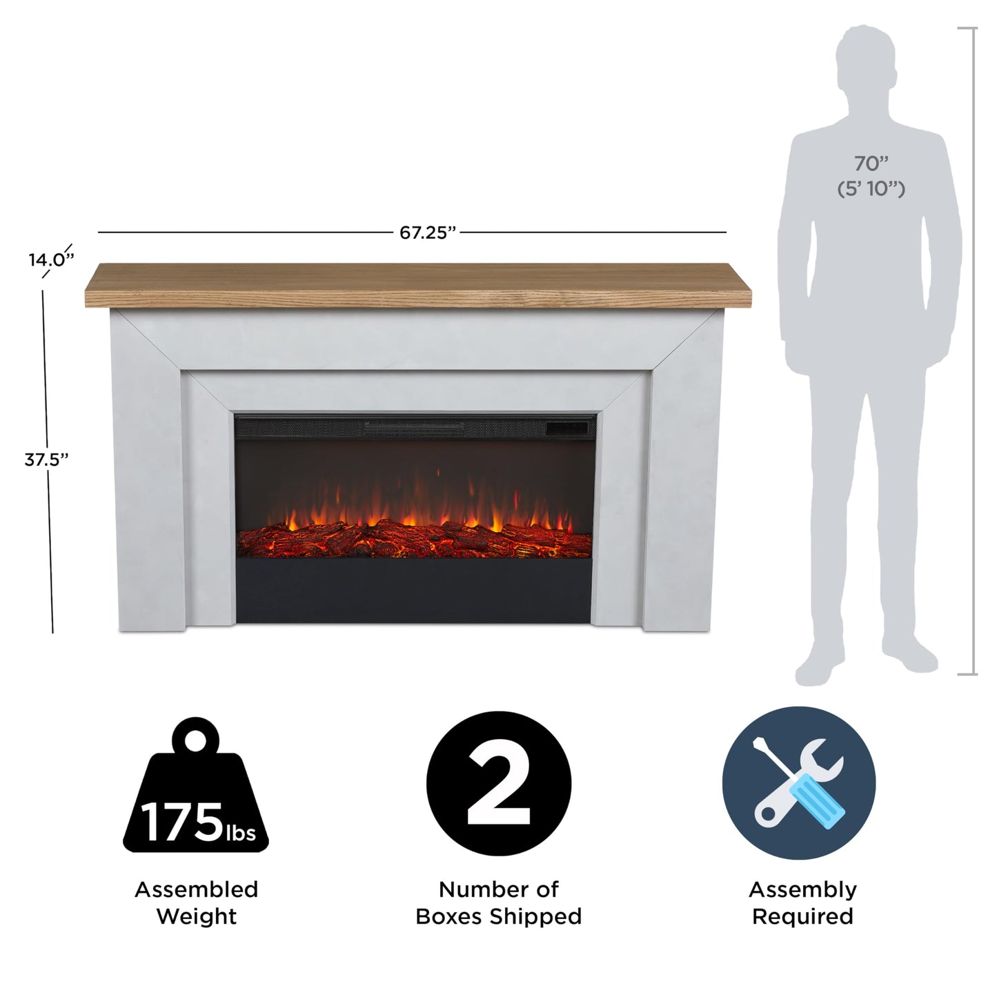 68" Electric Fireplace with Mantel and Remote Control