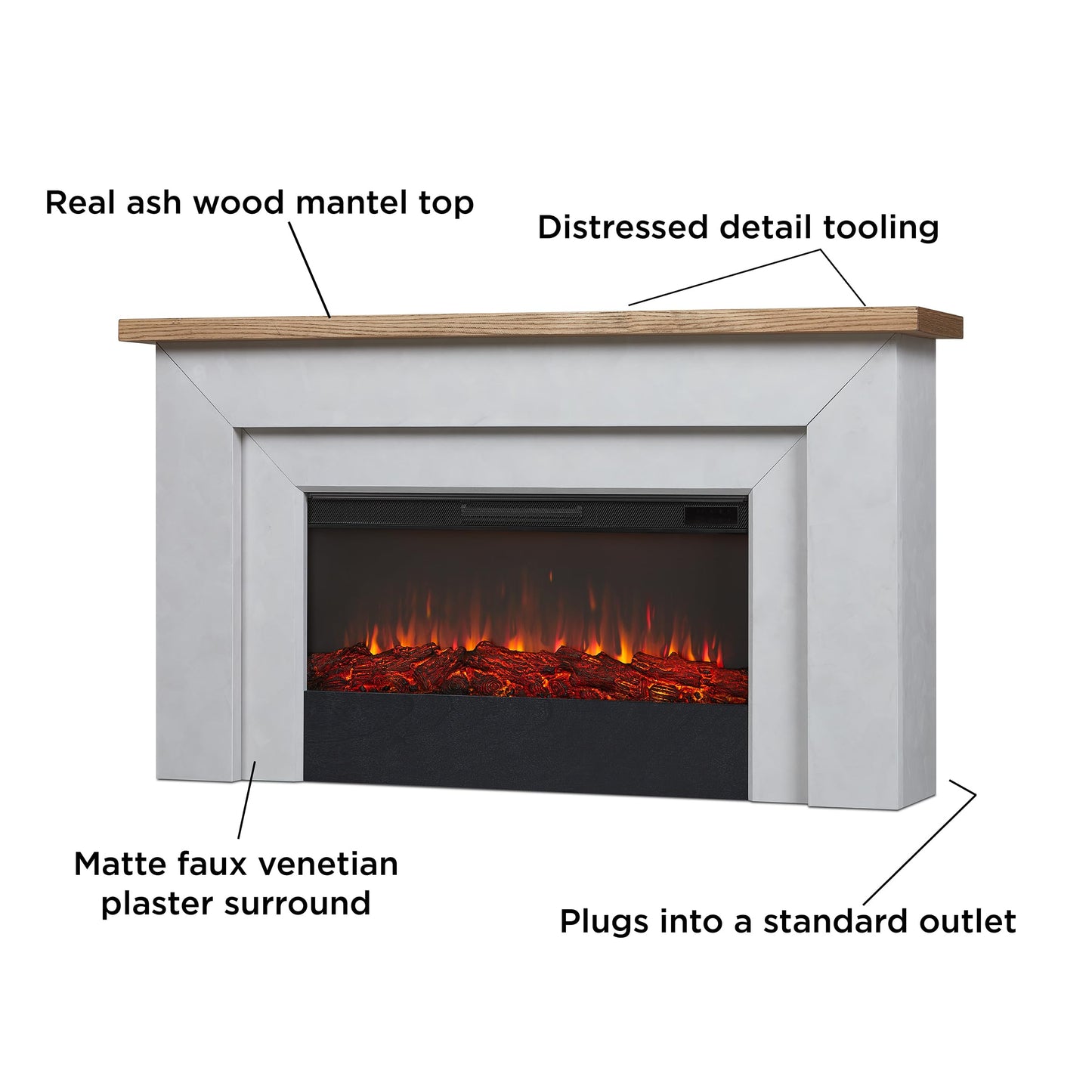 68" Electric Fireplace with Mantel and Remote Control