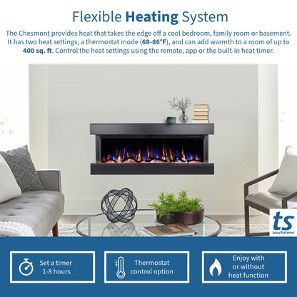 Smart Wall Mounted Electric Fireplace with Mantel