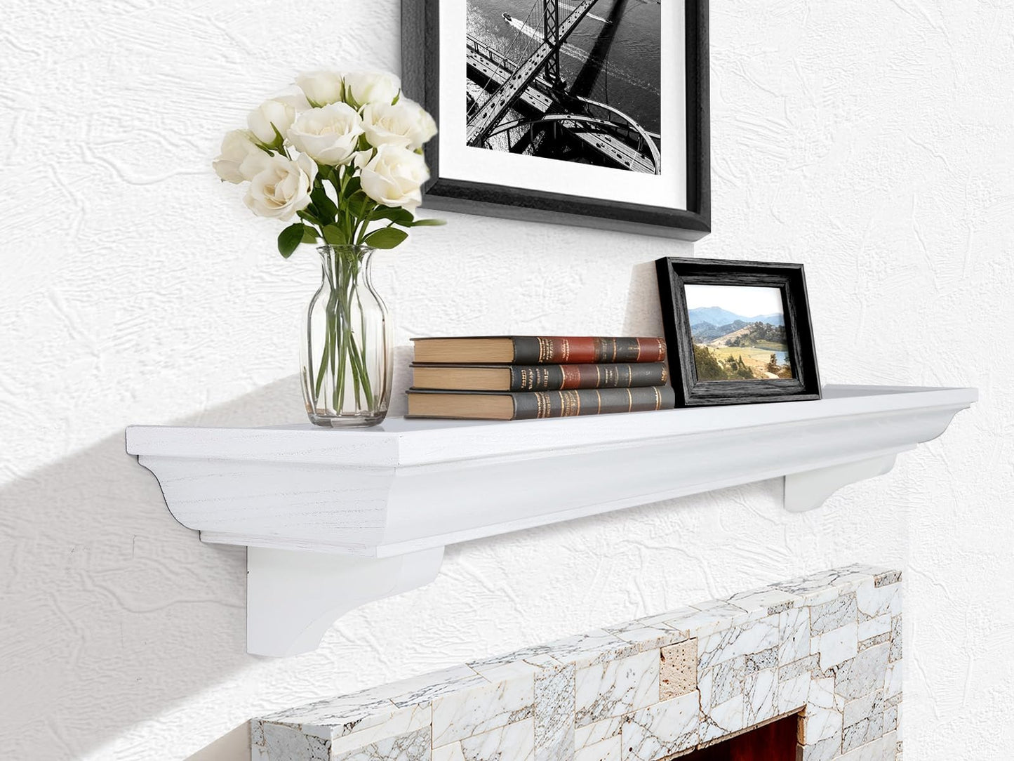 Rustic Fireplace Mantel Shelf with Decorative Corbels