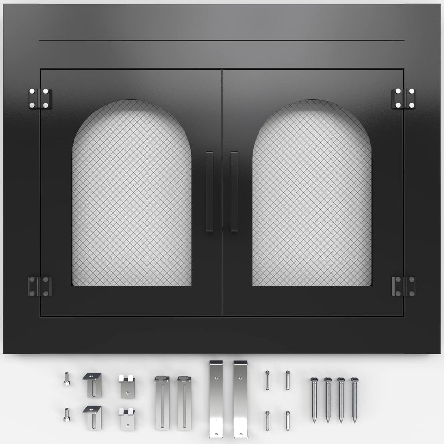 Adjustable Fireplace Door with Glass and Mesh Screen