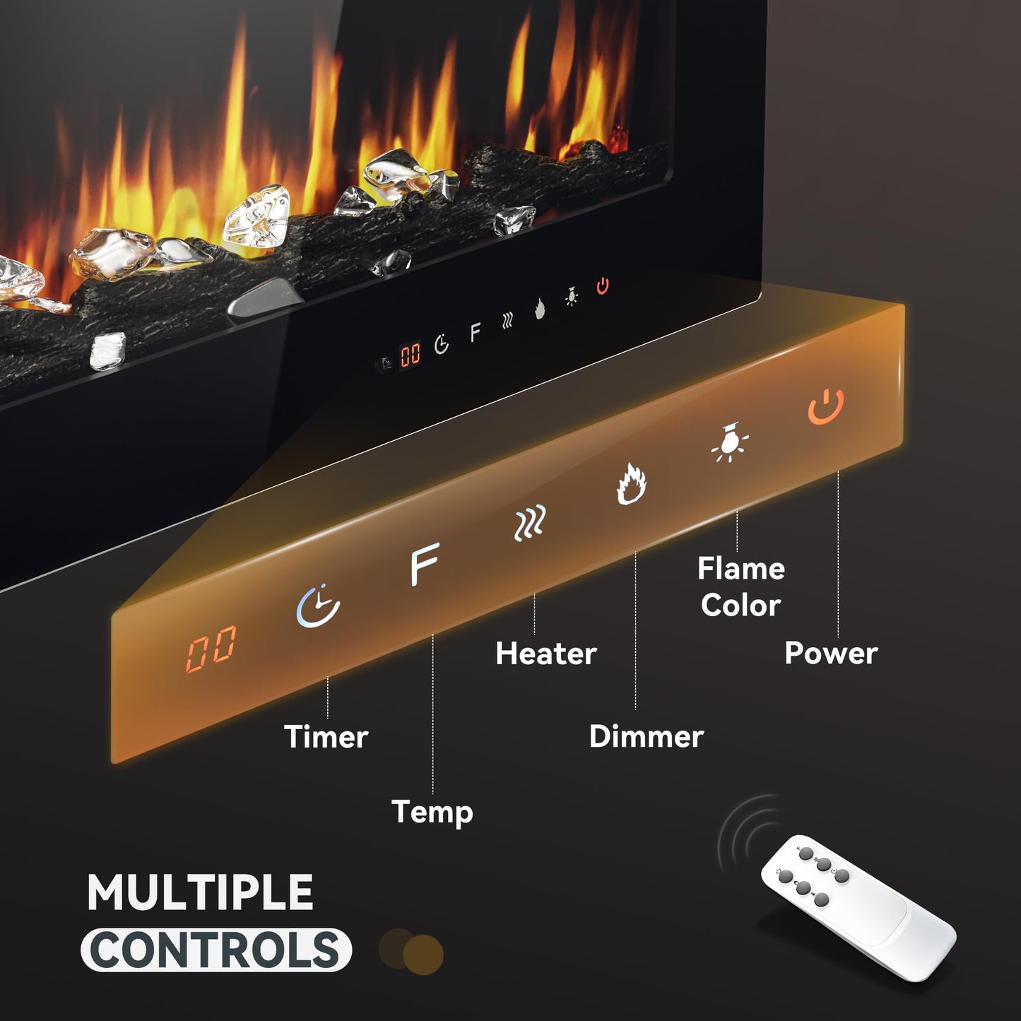 Wall Mounted Electric Fireplace with Flame Effect
