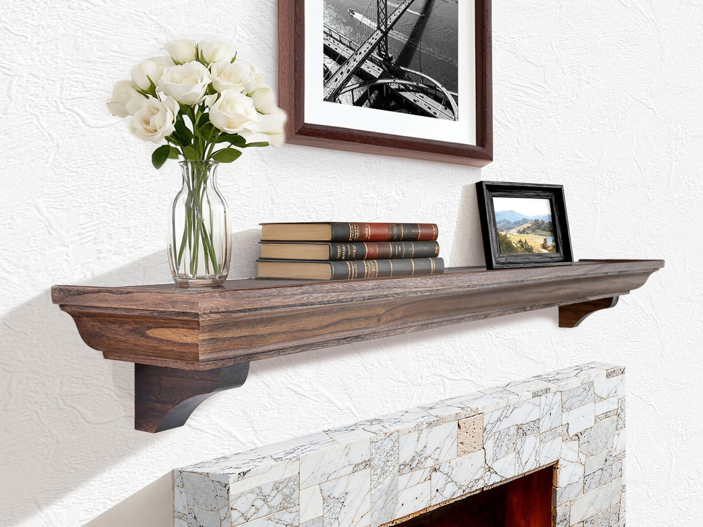 Rustic Fireplace Mantel Shelf with Decorative Corbels