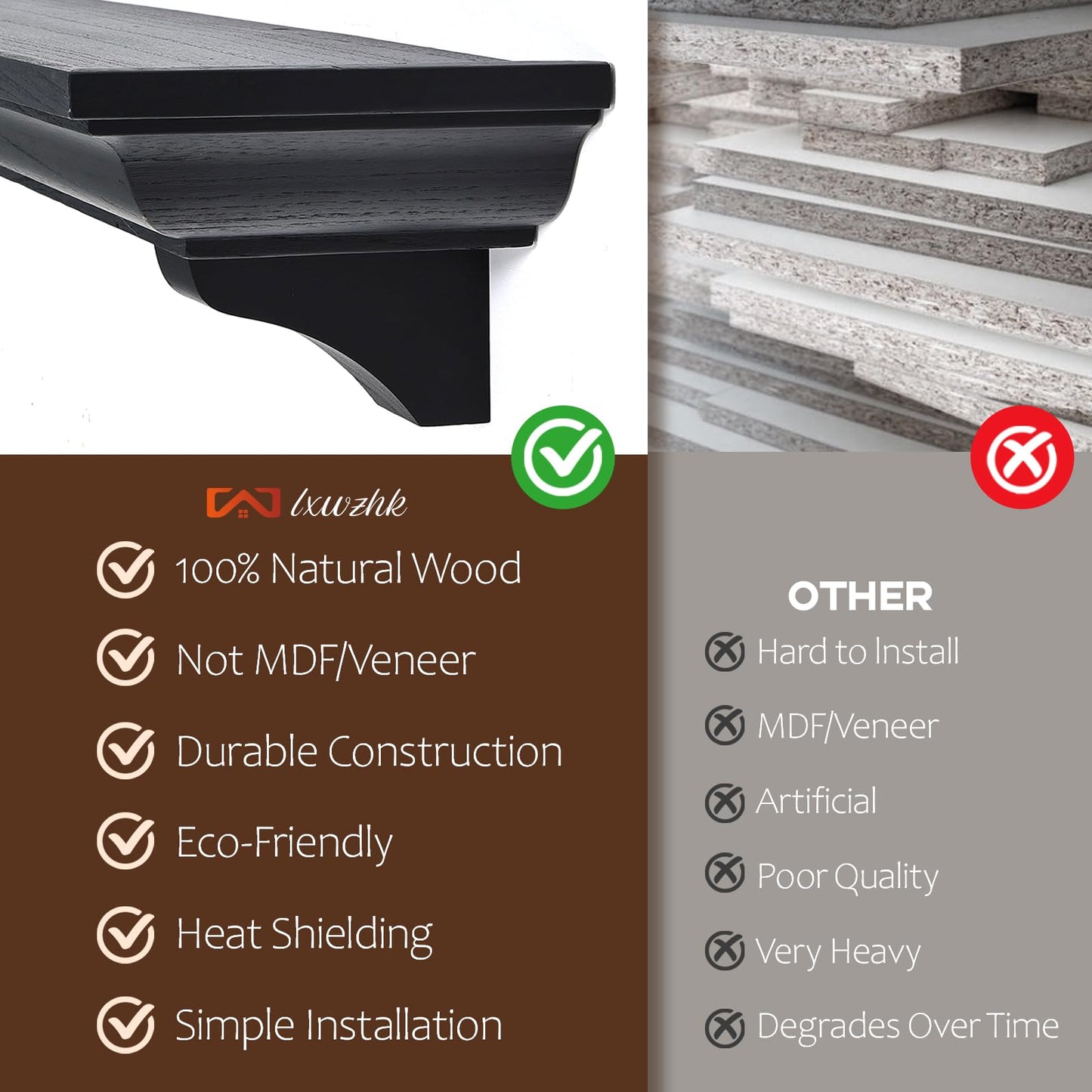 Rustic Fireplace Mantel Shelf with Decorative Corbels