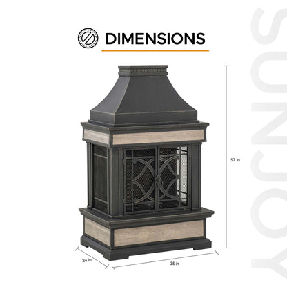 Outdoor Steel Chiminea Fireplace with Ceramic Tile Finish