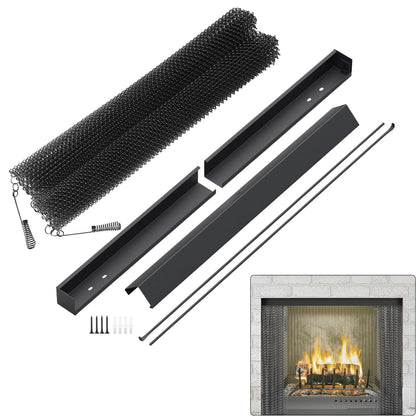 Fireplace Mesh Curtain Kit with Adjustable Rod