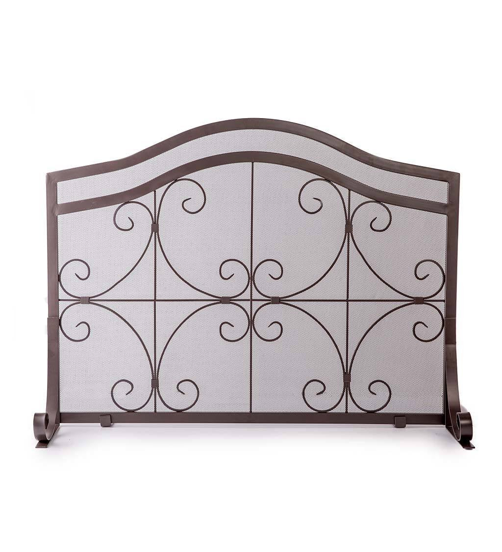 Wrought Iron Fireplace Screen with Decorative Mesh