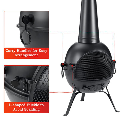 Outdoor Chiminea Fireplace with Cover for Patio and Backyard